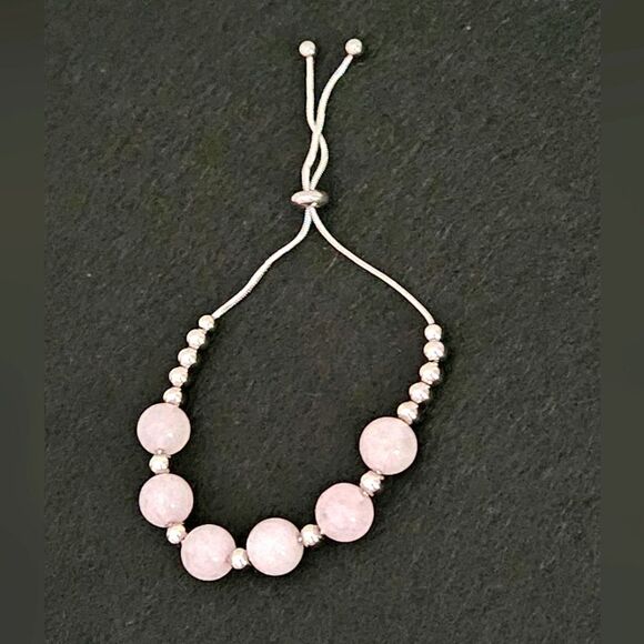 NWOT, NATURAL ROSE QUARTZ AND STAINLESS BEADED BRACELET - Picture 1 of 3